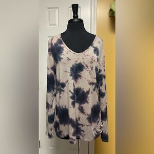 Time and Tru Black and Taupe Tie-Dye Long Sleeve Top